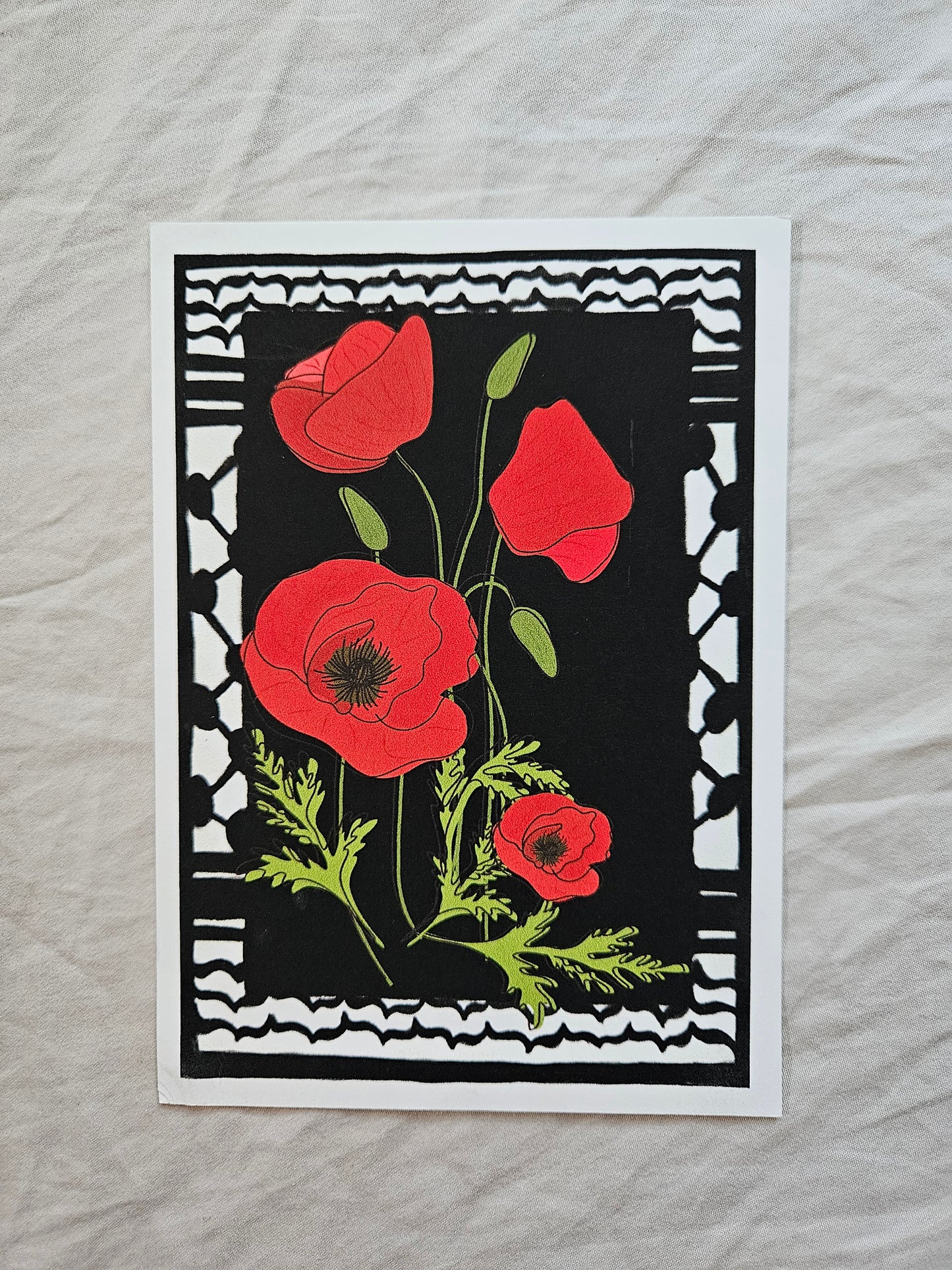 postcard "poppies on keffiyeh"