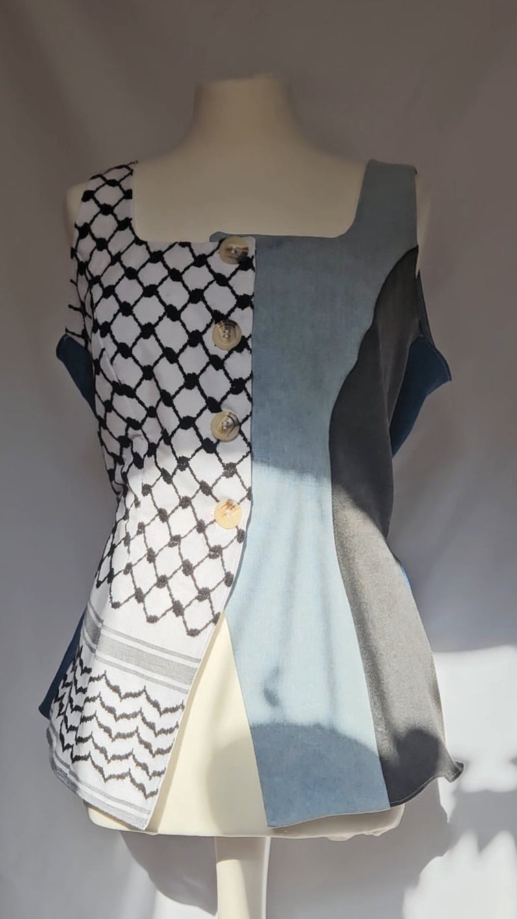 long keffiyeh denim vest