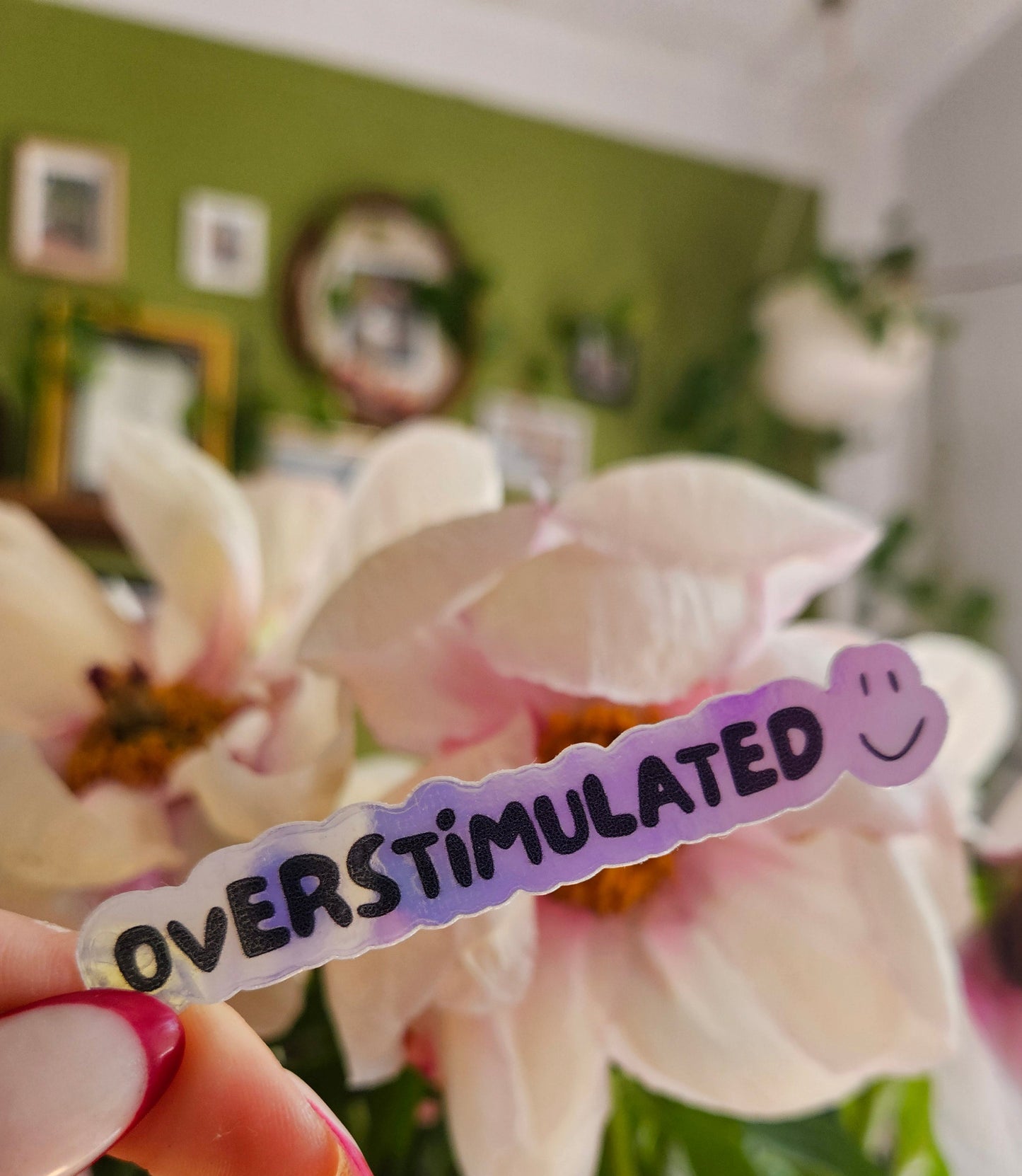 overwhelmed 🙃 holographic sticker