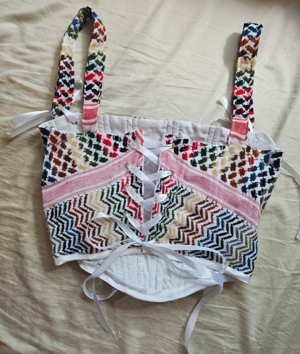 handmade corset - colourful keffiyeh