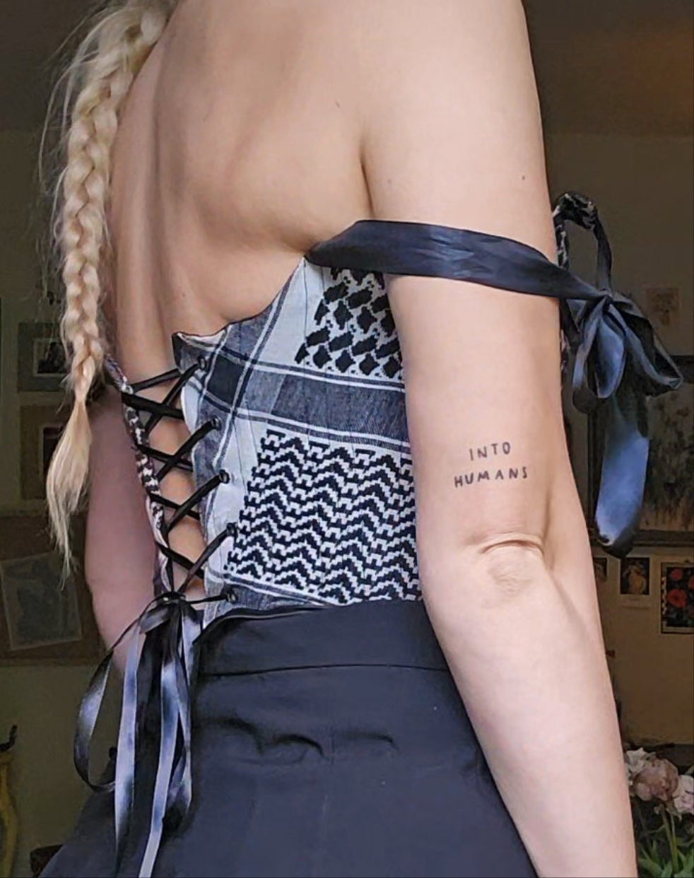 handmade corset - upcycled keffiyeh