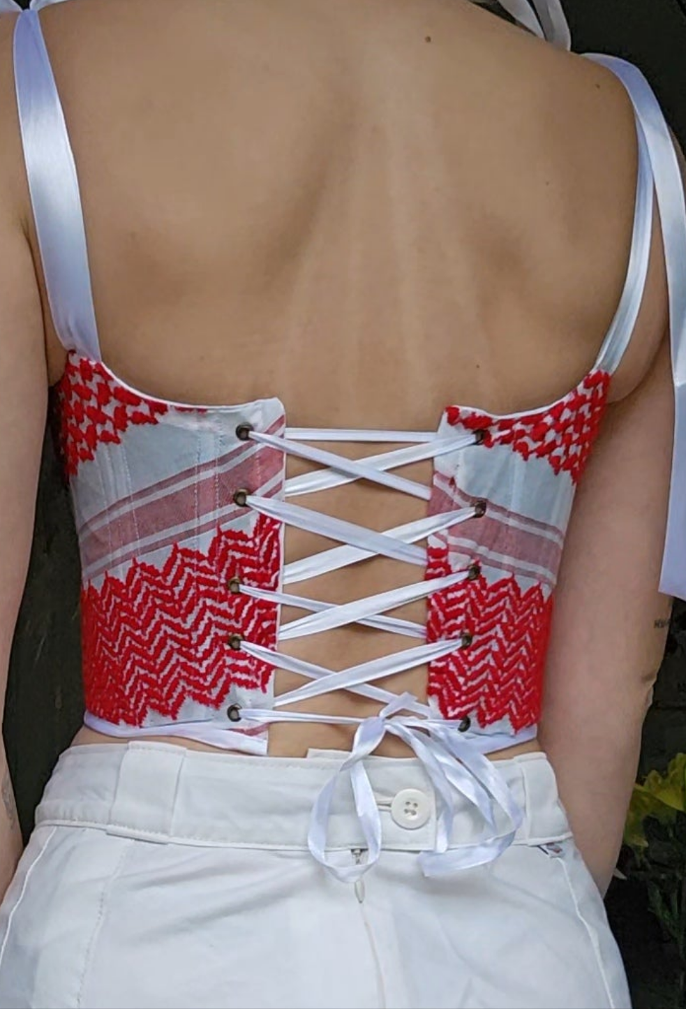 handmade corset - red keffiyeh