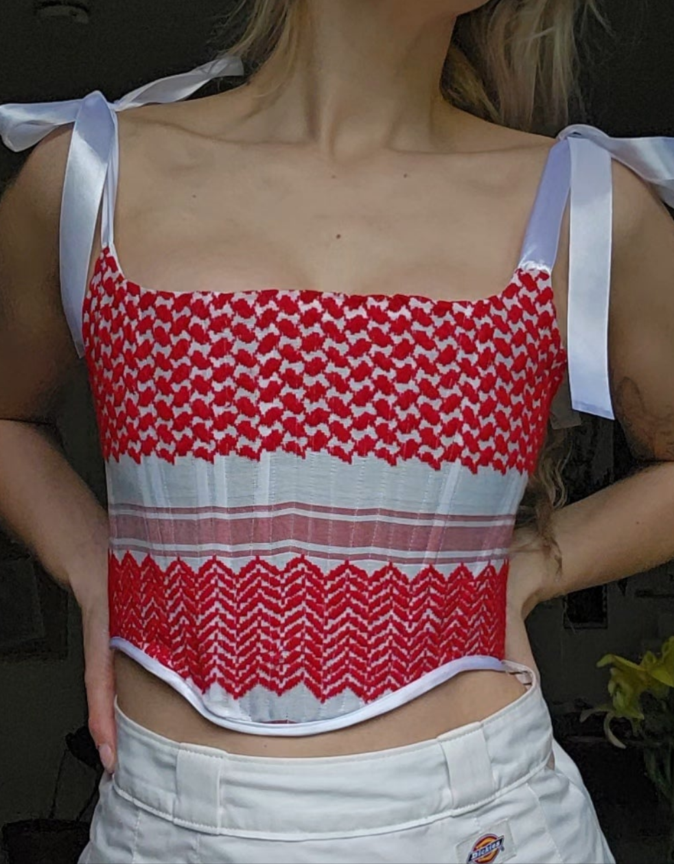 handmade corset - red keffiyeh