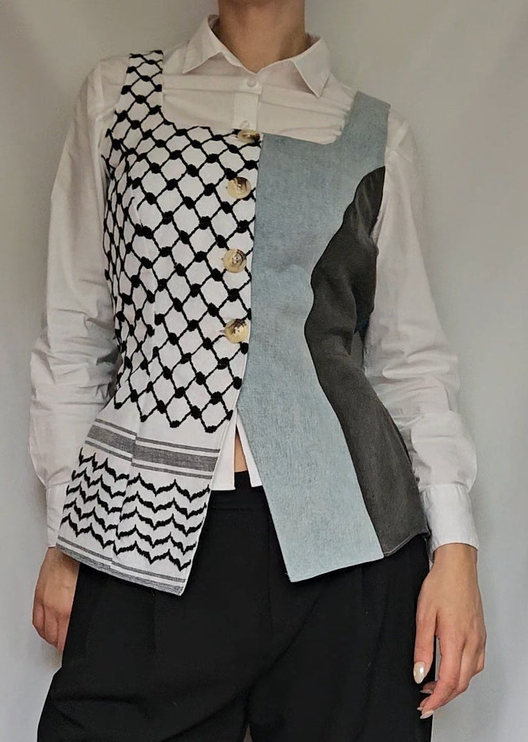 long keffiyeh denim vest