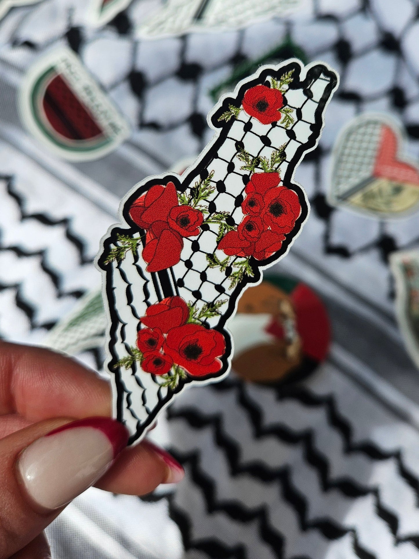 map sticker - keffiyeh with poppies