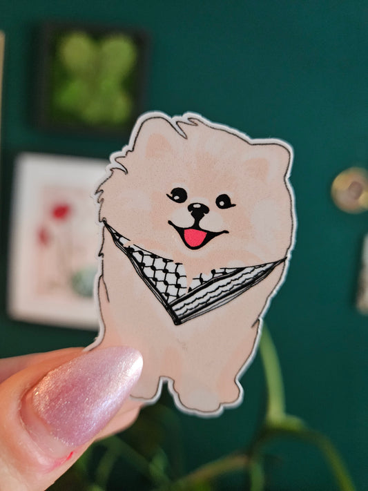 Karli with keffiyeh sticker