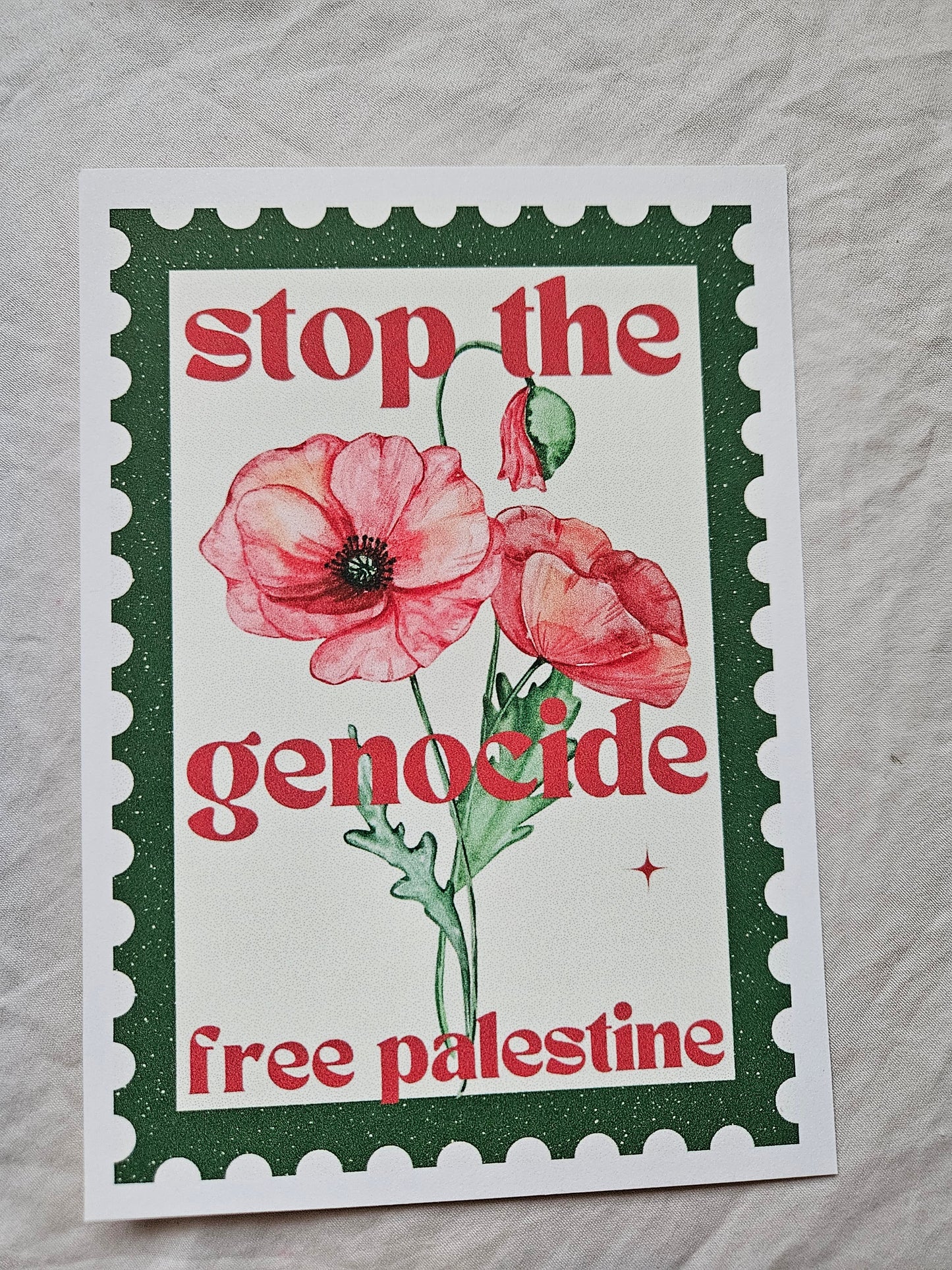 postcard "stamp stop the genocide" poppies