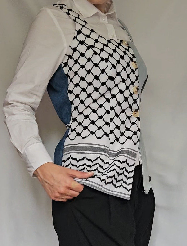 long keffiyeh denim vest