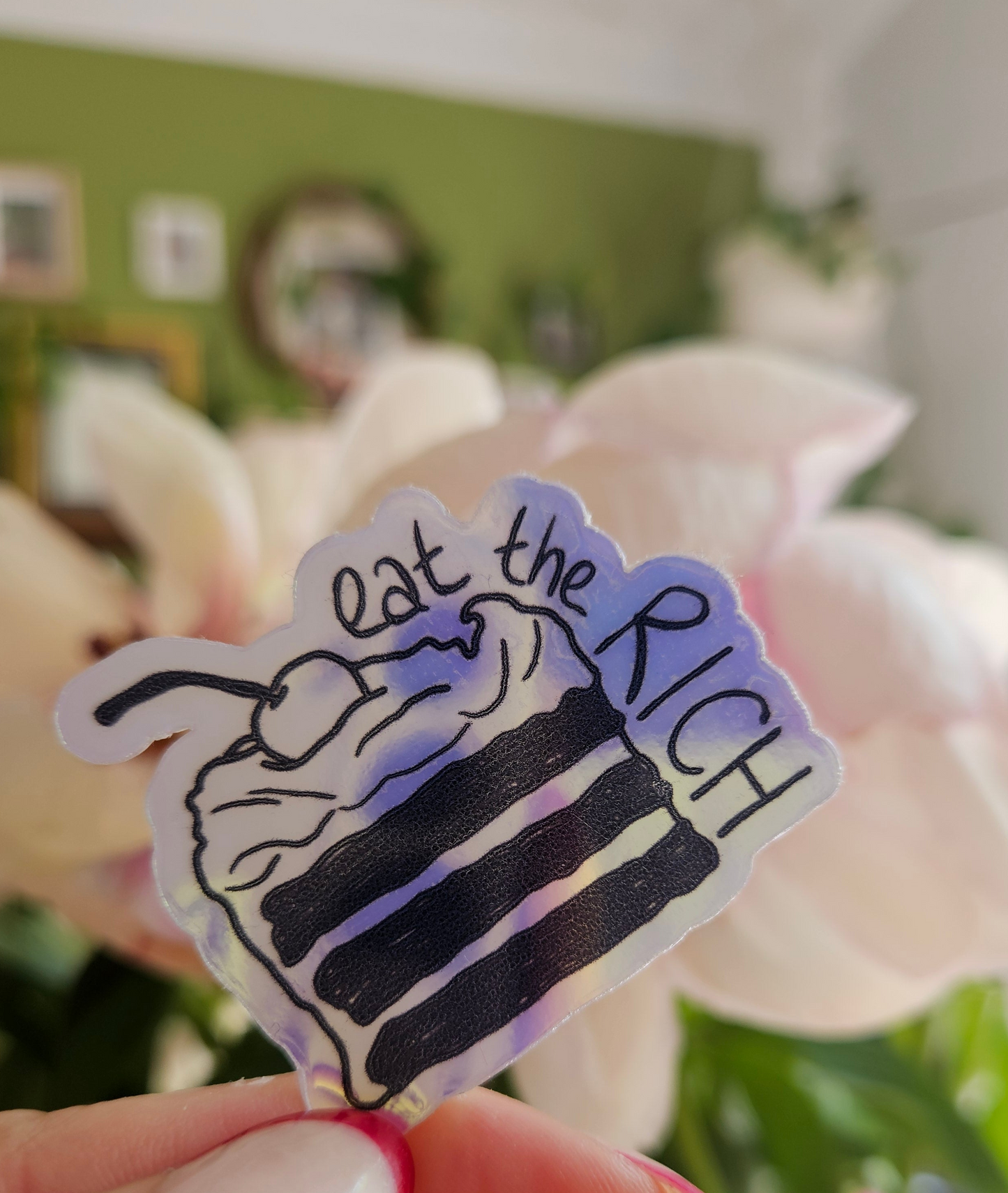 "eat the rich" cake holographic sticker