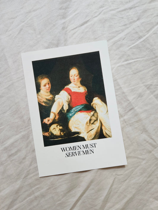 postcard "women must serve men"
