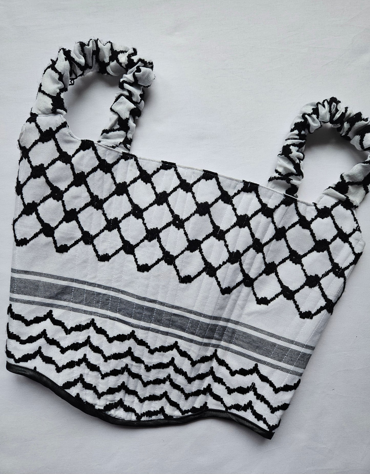 handmade corset - black & white keffiyeh