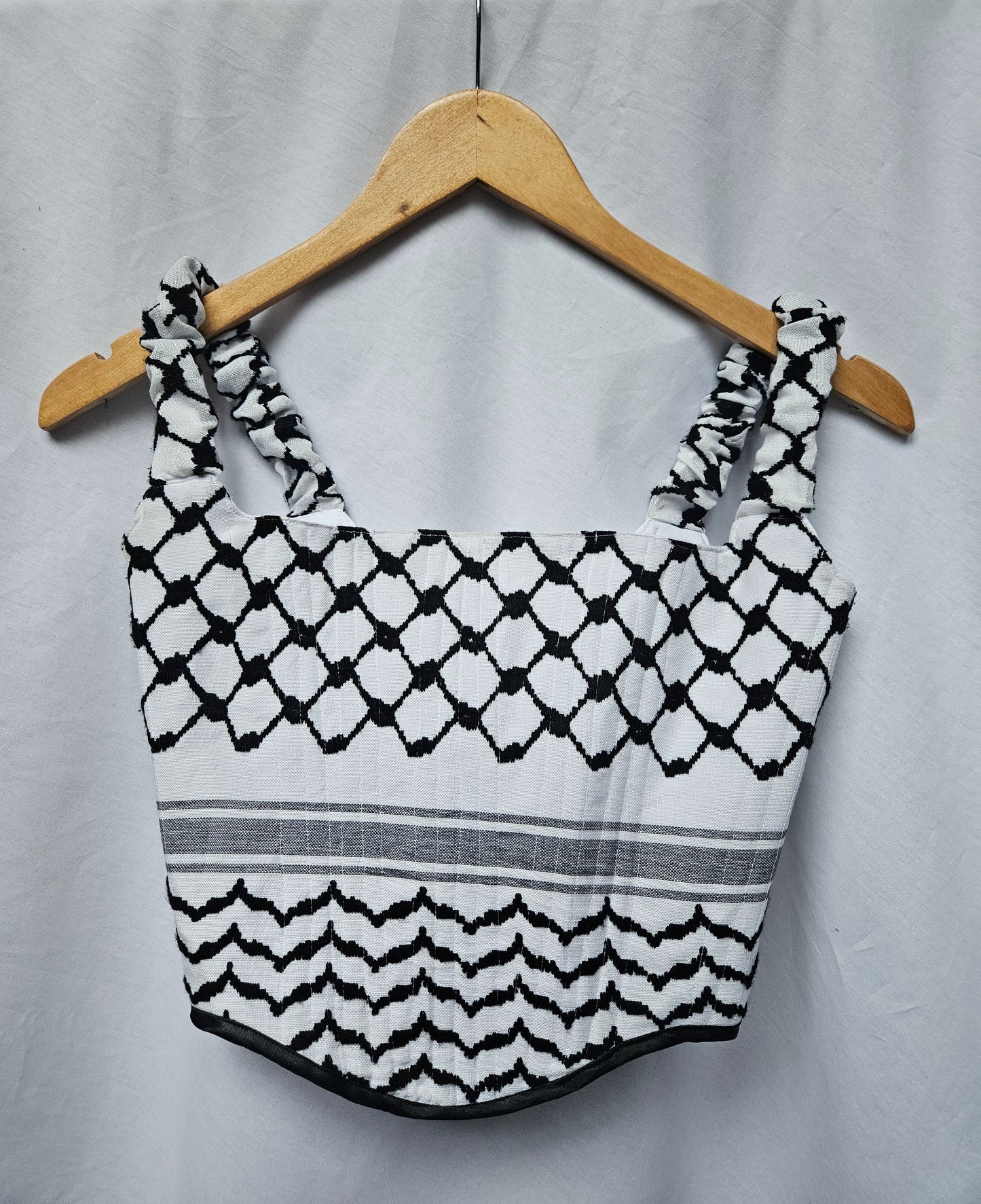 handmade corset - black & white keffiyeh