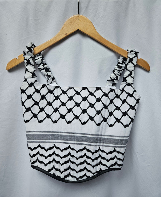 handmade corset - black & white keffiyeh