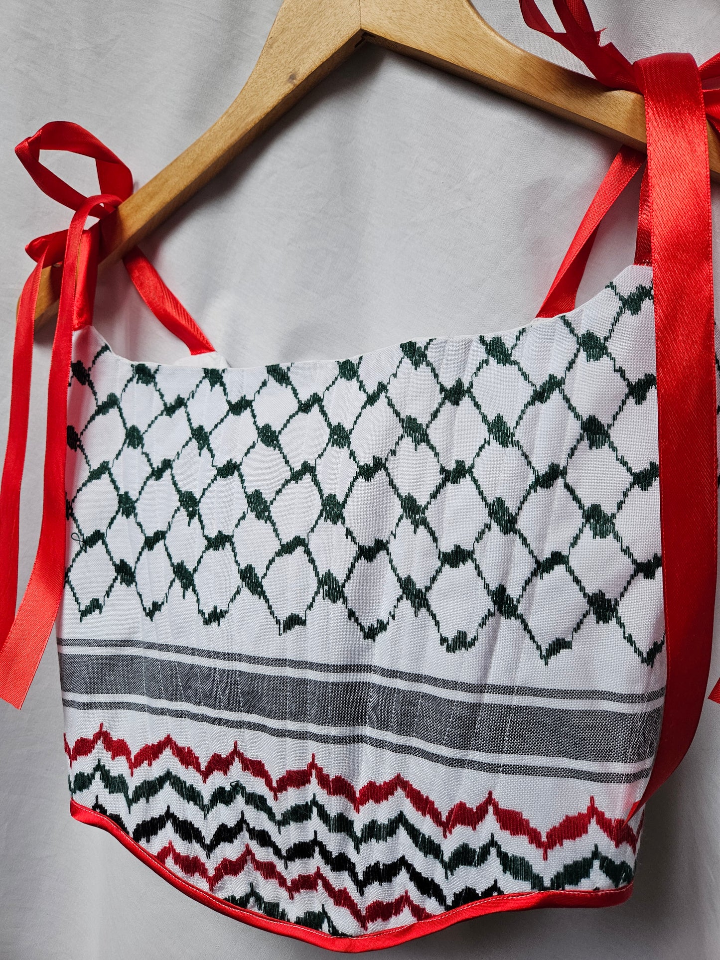 handmade corset - green & red keffiyeh