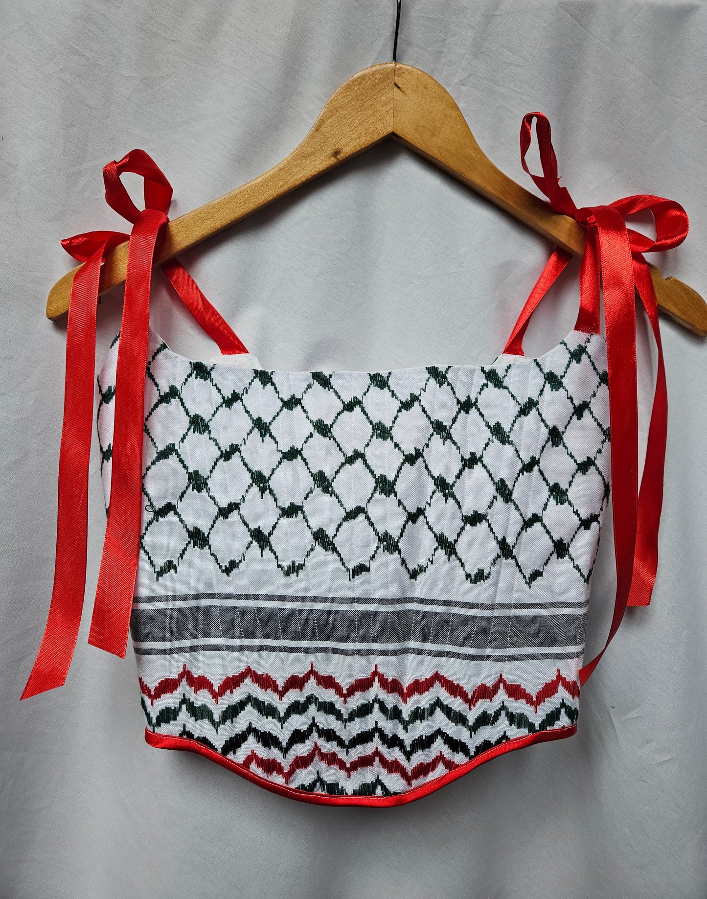 handmade corset - green & red keffiyeh