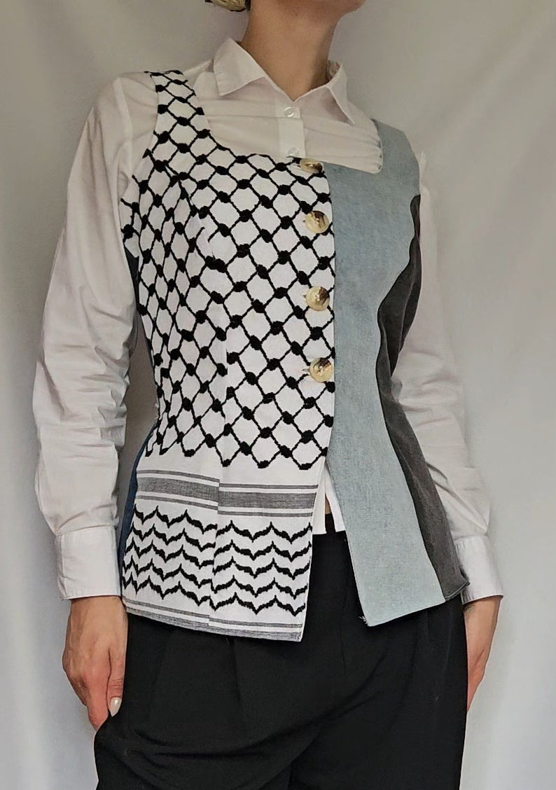 long keffiyeh denim vest