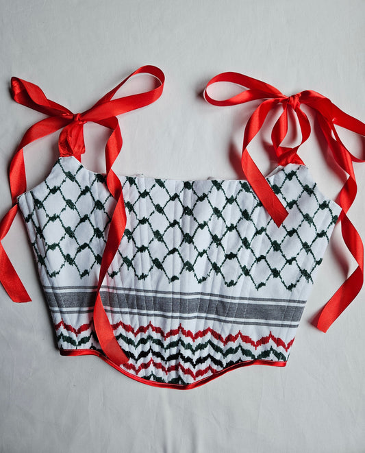 handmade corset - green & red keffiyeh