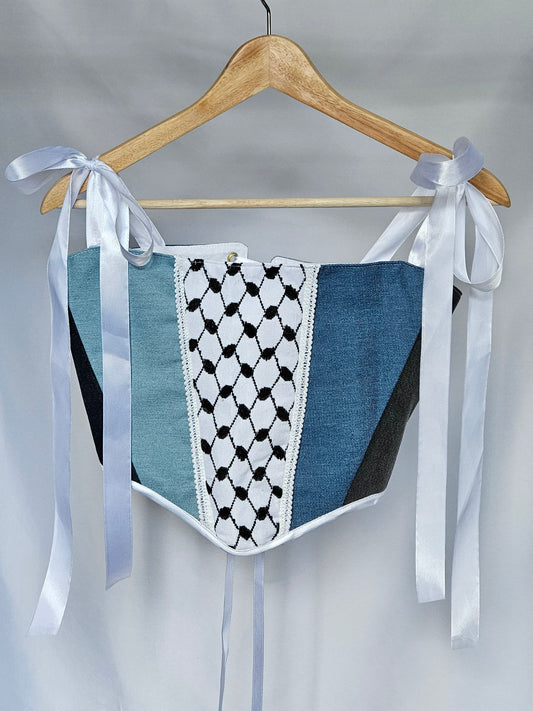 handmade corset - denim keffiyeh