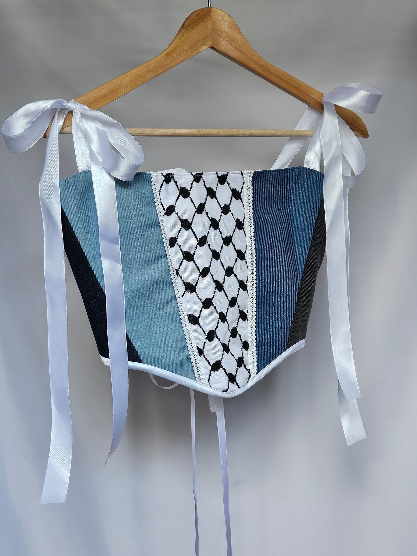 handmade corset - denim keffiyeh